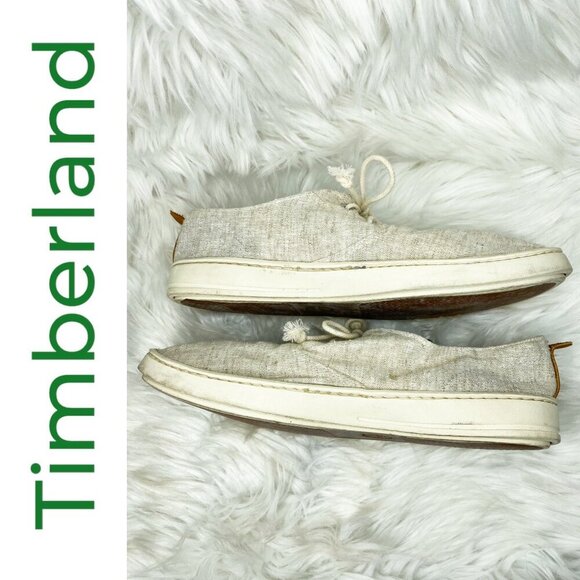 TIMBERLAND MENโS NATURAL CANVAS LACE UP BOAT DECK LOAFERS, SIZE 10.5 - Picture 2 of 10